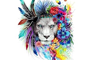 Blxecky DIY 5D Diamant Peinture Point De Croix Broderie Diamond Painting Kits Salon Chambre Décoration Autocollant Mural，Lion(35X35CM/14X14inch)