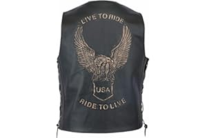 LESA COLLECTION Men's Classic Motorcycle Motorbike Biker Embossed Eagle Leather Waistcoat Vest