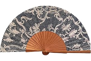 Abanico Español Bolillo Negro - Madera y Algodón - 23 cm - Estuche y Funda de Yute - Accesorio de Moda - Hecho a Mano en España - Eventos y Regalos - Colección Tradición - Tusitala Barcelona