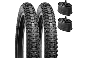 YunSCM 2PCS Pliable 16 Pouces Pneus 16x2.125 ETRTO 57-305 et 2PCS 16 Pouces Chambres à air AV32mm Valve，Compatible 16x2.10 16x2.125 16x2.25 Bike Pneu et Chambres à air