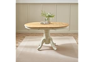 Furniturebox UK 4 to 6 Seat Solid Wood Round Extending Table - Padstow Cream & Oak Effect Pedestal Extendable Dining Table - Traditional Classic Farmhouse Dining Furniture - Solid Rubberwood