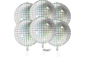 PartyWoo Silver Disco Ball Foil Balloons 6pcs 22 Inch Large Round Foil Big Giant 4D Jumbo Inflatable Mirror Ball Mylar Balloons for Graduation Birthday Engagement Space Themed Party Decorations