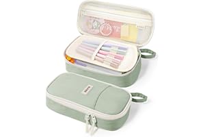 SUNEE Large Capacity Pencil Case with Compartments and Handle, Aesthetic Pen Pouch Organizer, Big Storage Portable Pencil Bag for Girls, Boys, Adults, School and Office Stationery Supplies, Green