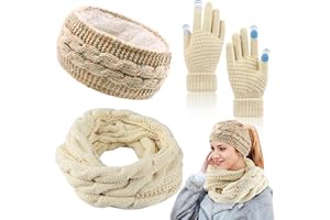 Schal, Stirnband & Handschuh-Sets für Damen, Loop Schal Damen,Warme Verdicken Stirnband Mädchen Winter,Touchscreen Handschuhe Damen Winterschal Kombi Ohrenwärmer Set Damen Geschenk Winterzubehör