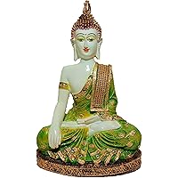 Global Grabbers Sitting Buddha Idol Statue Showpiece (Green White)
