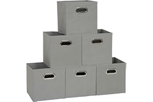 Household Essentials 84-1 Foldable Fabric Storage Bins | Set of 6 Cubby Cubes with Handles | Teafog, Gray, 6 lbs,Grey