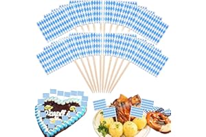 KEELYY 100 Stück Party Picks Bierfest, 6.5cm Oktoberfest Zahnstocher Flagge, Bayern Blau Weiß Tortendeko für Motto-Party Oktoberfest Tisch Dekoration