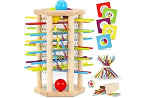 Gontence Juegos de Mesa, Juguetes Montessori con 40 Palitos de Coloridos, Dados & Cartas, Clasificar Juegos, Juego Familiar Educativo para Cognición, Regalo para Niños Niñas 3 4 5 6 Años