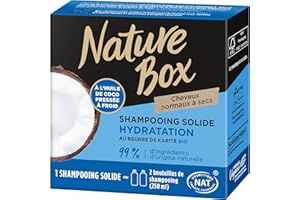 Nature Box - Shampoing Solide Hydratation - A l'Huile de Coco Pressée à Froid - Au Beurre de Karité BIO - Cheveux Normaux à Secs - 99% d'Ingrédients d'Origine Naturelle - Savon de 85g
