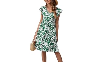 Asoodiy Ruffle Midi Dress Women Floral Printed Casual Dress Ladies Summer Beach Dress V Neck Swing Dress Sundress