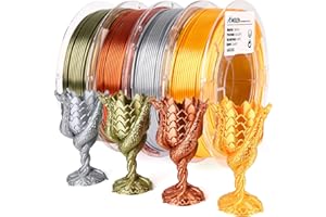 AMOLEN Filamento PLA 1.75mm, Filamento per Stampante 3D PLA, Seta PLA Bundle di 4 bobine da 200g in oro, argento, bronzo e rame rosso