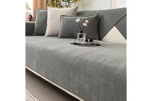 PETICEHI Funny Fuzzy Sofa Cover, Herringbone Chenille Fabric Furniture Protector Sofa Cover, Cosy Solid Colour Non-Slip Couch Cover (Grey,90 * 210cm)