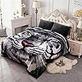 JML Korean Style Mink Blanket King Size 85" x93", 10 Pounds Plush Fleece Blanket, 2 Ply A&B Printed, Silky Soft and Warm Raschel Bed Blanket for Winter,Tiger Stripe