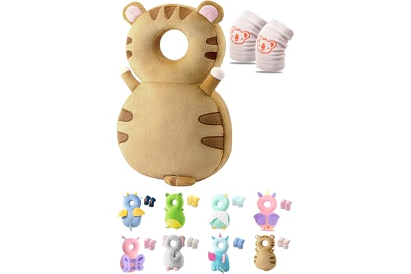 JEJA Coussin de Protection de Tête de Bébé, Réglable Casque Bebe Anti Choc Protection de La Tête Oreiller de Ssoutien, Convient pour 4-24 mois - Tigre et Protège Genoux Bébé