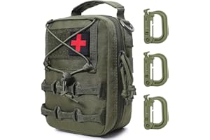 MUCHER Taktyczna torba pierwszej pomocy, Molle, torba medyczna Molle, mała torba survivalowa, z 3 haczykami, na wędrówki, polowanie, kemping, trening (zielona)