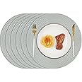 Homcomodar Round Placemats, Insulation Braided Edge Round Table Mats for Dining/Kitchen Table Placemats Set of 6, 34cm Grey