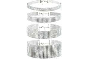Cupimatch Wide Shinning Rhinestone Crystal Choker Adjustable Collar Necklace for Women Set