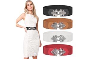 LEACOOLKEY Women's Wide Elastic Belt Stretch Elasticated Waist Belts Cinch Belt Vintage Belt Women Belts for Dresses