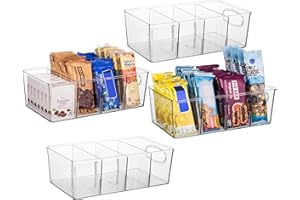 CLEARSPACE Plastic Pantry Organizers and Storage Bins with Removable Dividers – Perfect Kitchen, Pantry, Refrigerator, Laundry Room Storage – 4 Pack