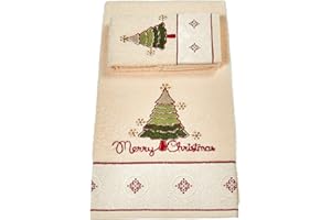 Vingi Set di Asciugamani 1+1 Linea Natalizia Modello Olympia con Ricamo. 1 Asciugamano Viso e 1 Asciugamano ospite in 100% Cotone Jacquard confezionato in Una Scatola Regalo (Kit 02)