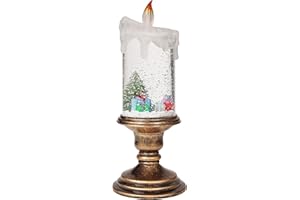 Belle Vous Candele Led Natalizie Globo di Neve - Candele Natale Senza Fiamma con Albero di Natale 26 x 10 cm - Lanterna Natalizia Base in Bronzo con Glitter ed Acqua - Decorazioni Tavola per Natale