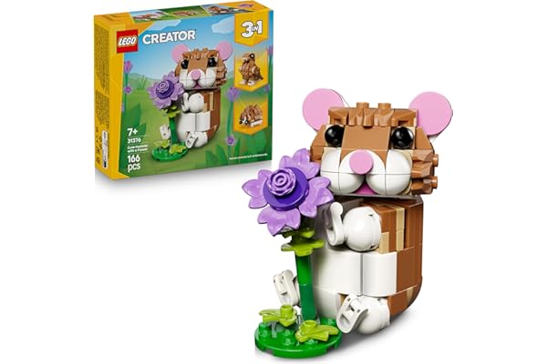 LEGO Creator 3-en-1 L’Adorable Hamster et la Fleur - Figurine d'animal se Transformant en Aigle ou Hérisson - Idée de Décoration Intérieure DIY - Cadeau d'anniversaire Fille ou Garçon dès 7 Ans 31376