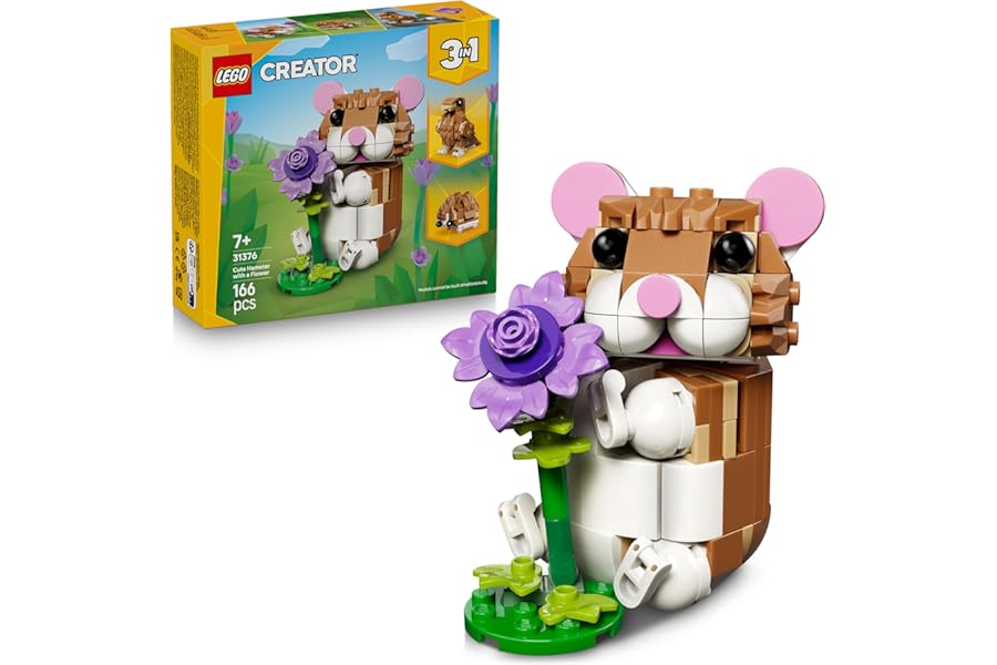 LEGO Creator 3in1 Cute Hamster with a Flower Toy - Animal Figure Transforms into a Hedgehog or Eagle - DIY Room Decor Idea - Birthday Gift for 7+ Year Old Girls & Boys - 31376
