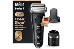 Braun Series 9 Pro + elektryczna golarka męska z elementami golącymi 5 Pro, nasadka ProComfort, system 2 w 1, stacja czyszcząca, czas pracy 60 min, wyprodukowano w Niemczech, 9590 cc, czarna