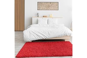 VIMODA Prime Shaggy Hochflor Langflor Teppich Einfarbig Modern Rot Hochflor für Wohnzimmer, Schlafzimmer, Maße:60x100 cm