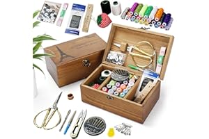 MKNZOME Scatola da Cucito in Legno - Premium Cestino da Cucito Vintage con Accessori da Cucito Completi, Portatile Valigetta Sarta per Principianti, Casa e Emergenza Uso#3