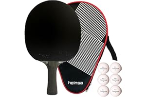 ‎HEINSA heinsa Carbon Profi Tischtennisschläger ITTF Wettkampf zugelassen Black Edition aus Lichtnussbaum mit Premium Verpackung und Bällen