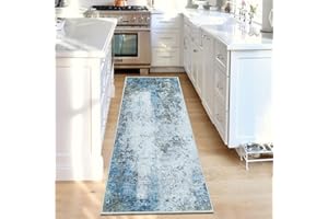 ASIinnsy Carpet Runners Non-slip Carpet Modern Washable Abstract Area Rugs for Living Room Bedroom Kitchen Hallway Floor Mat Indoor Rug Home Decor (Cream/Blue, 60 x 180 cm)