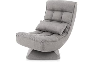 RELAX4LIFE Folding Sofa Chair, 360 Degree Swivel Lazy Floor Chair with 4-Position Adjustable Backrest and Lumbar Pillow, High Back Padded Reading Gaming Lounge Recliner for Living Room Bedroom (Grey)
