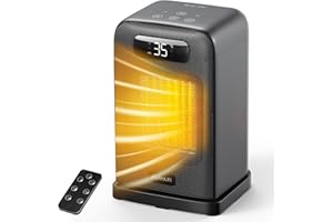 FLANUR Electric Heater, 1500W Portable Heater for Home with Thermostat, Silent PTC Ceramic Space Heater with 4 Modes, 70° Oscillation, 12H Timer & Remote, Digital Display, Fan Heater for Bedroom-Black