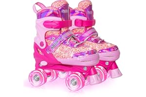 Nattork Kids Roller Skates for Girls Kids, 4 Sizes Adjustable Girls Roller Skates for Ages 3-12 with Light up Wheels & Safety Protection - Cool Birthday Gift for Indoor Outdoor Sports