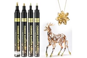 SigWong Metallic Chrome Markers, 4Pcs Mirror Acrylic Pens Paint, Waterproof and Reflective, Gloss Permanent Liquid Chrome Pen for Resin Painting, Model Metal Glass Plastic Painting - Gold