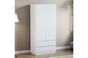Vida Designs Denver 2 Door Wardrobe With 2 Drawers, Modren Bedroom Furniture (White)
