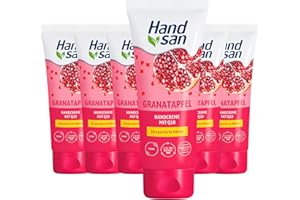 ‎HAND SAN Handsan Granatapfel Handcreme mit Q10 6 x 90 ml, wertvoller Feuchtigkeitsspender für geschmeidige und regenerierte Hände, vegan
