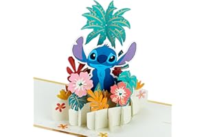 Hallmark Disney Lilo & Stitch Carte pop-up 3D et pop-up pour toutes les occasions, avec motif fleurs hawaïennes, anniversaire, fête des pères, fille, fils, petite-fille, petit-fils, doré