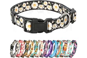 HEELE Dog Collar Small Dog Collar Multi-Colour Patterned Soft Comfy Dog Pet Collars Easy Adjustable Collar for Small Dogs Indoor Outdoor Activities, Daisy Black, S