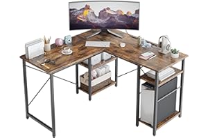 Bestier 192CM Reversible L Shaped Desk with Shelves 120CM Industrial Corner Desk, Long Stable Computer Workstation with 2 Cable Holes