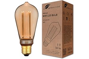greenandco Lampadina Vintage LED Smart WiFi | E27 ST64 | 3,8W 160lm | 1800K | 320° | 230V | nessun sfarfallio | dimmerabile | Compatibile con Alexa e Google Assistant