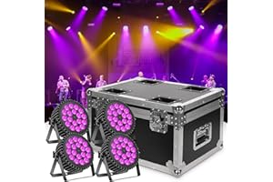 DELIBANG 4 pezzi 200W 18 LED par Palcoscenico+ 1 pezzo flightcase set, RGB+UV 8CH par LED spotlight, auto/strobe/DMX512/master-slave/quiet scroll wheel/guscio duro/fodera in cotone/62,5 x 41 x 45,5 cm