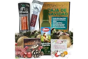 IAMI Cesta Navidad Gourmet S para Regalar | Perfecta para Regalos de Empresa | Aceite de Oliva Virgen Extra, Salchichón y Sobrasada Ibérica, Pate al PX y Crema Queso Floral