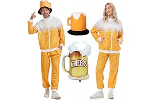 KUKIKUKI Bier Trainingsanzug Kostüm für Männer Frauen Retro 80er Jahre Outfit Bier Jogginganzug Karnevalskostüm