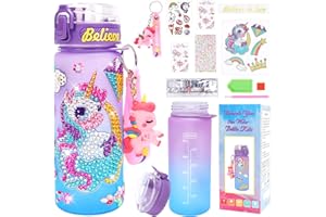 MONCAP Regalo Bambina 5 6 7 8 9 10 11 12 Anni Bottiglia Unicorno Fai Da Te Diamanti Kit Borraccia Fai Da Te con Gemma Adesivi Kit Lavoretti Creativi per Bambini Idee Regalo-per Regali Ragazza