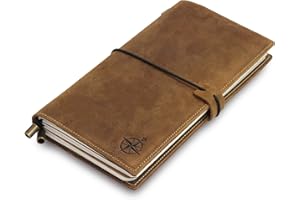 WANDERINGS Skórzany notatnik z kieszeniami, 22 x 11,5 cm, organizer do wielokrotnego napełniania, ręcznie wykonany dziennik z prawdziwej skóry z kieszeniami do pisania, podróżników, organizowania,