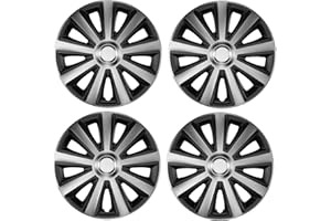 UKB4C 4x Wheel Trims Hub Caps 14" Covers fits Peugeot 106 107 108 206 207 208 in Silver and Black Alloy Look