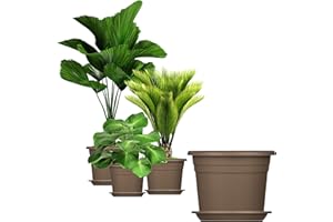 ‎BIGDEAN BigDean 3X Blumentopf Ø 35 cm Farbe Taupe & Untersetzer Kunststoff Pflanztopf Containertopf Übertopf Pflanzkübel rund 35 x 25 cm Blumentöpfe