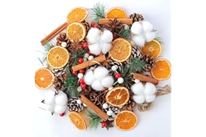 YUNSTK 206 sztuk wieńca bożonarodzeniowego, wieniec adwentowy do samodzielnego wykonania, dekoracja bożonarodzeniowa z szyszkami, cynamonem, suszonymi plasterkami pomarańczy, anyżem, suszoną bawełną